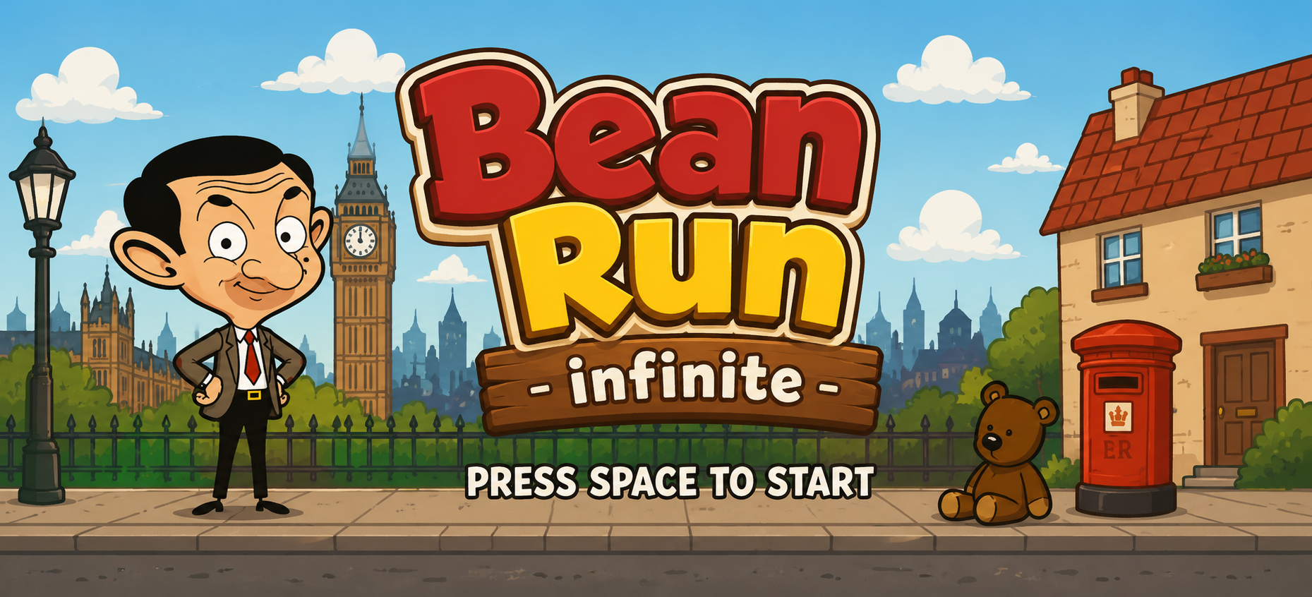 Bean Run start screen with the game title and play prompt